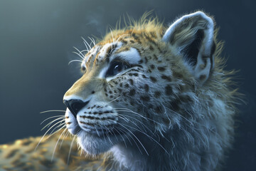 Obraz premium Close-up portrait of a young leopard in soft lighting