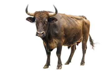 Naklejka premium Brown Cow with Horns isolated on white background