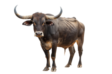 Isolated Black Bull with Horns on a Black Background