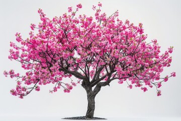 Obraz premium A realistic indoor cherry blossom tree, small form, detailed pink blossoms, isolated on white background