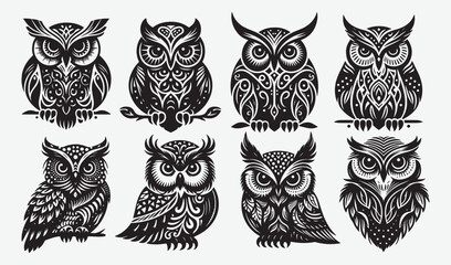 Birds Silhouette Vector Collection Hand drawn Owl