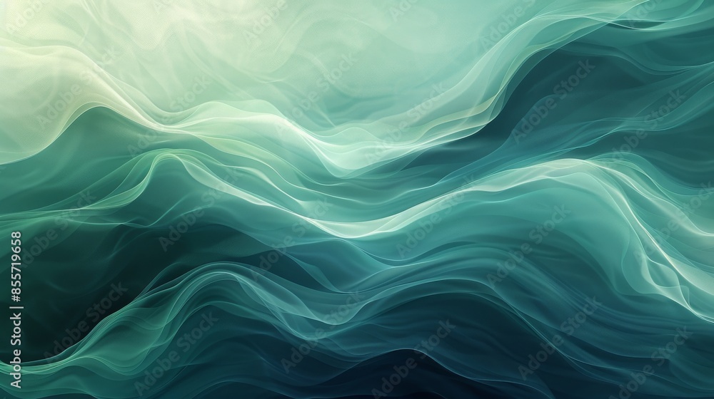Poster a soothing abstract artwork featuring flowing waves in shades of green and blue, creating a serene a