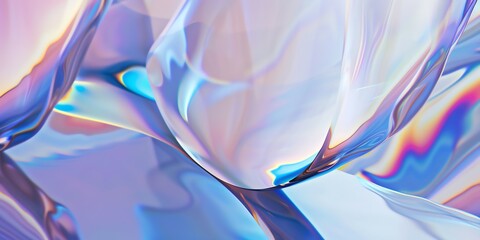 Blueish macro minimalist holographic background, smooth forms, shapeless, glass aspect ratio 2:1 , banner, website
