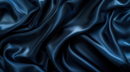 Obraz premium A close-up photo of dark blue satin fabric draped in soft, elegant waves, creating a luxurious and smooth texture