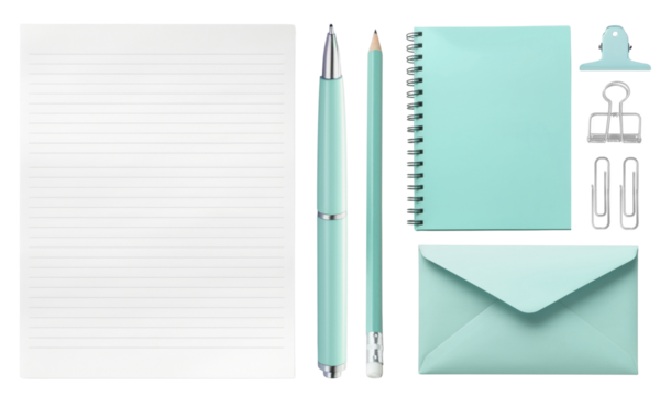 green flat lay stationery set