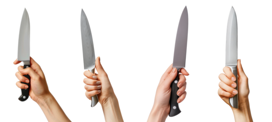 hand holding a kitchen knive isolated on a transparent background