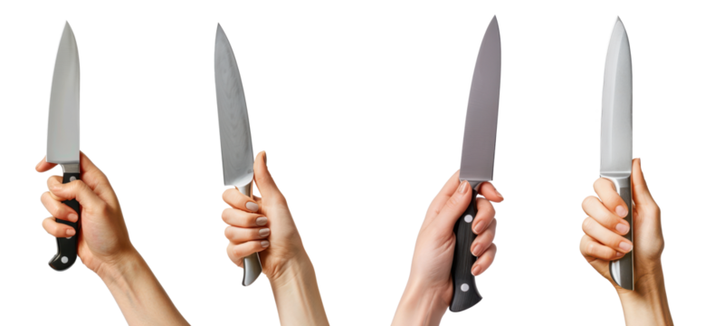 hand holding a kitchen knive isolated on a transparent background