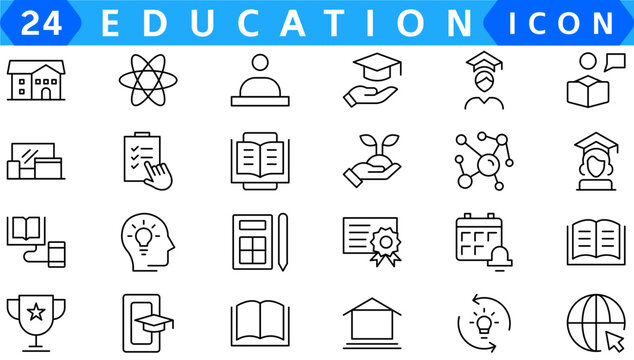 Back to school icon set with 50 different vector icons related with education, success, academic subjects and more. Editable stroke for your own needs