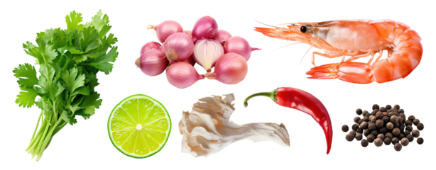 Photo of spicy thai soup ingredients set