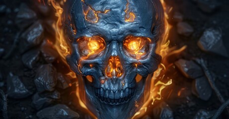 Naklejka premium Fiery demonic skull with glowing eyes