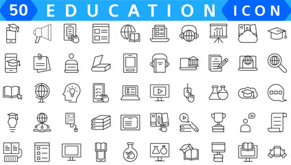 Education and Learning web icons in line style. School, university, textbook, learning. Vector illustration.