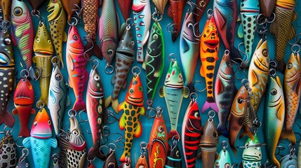 Fototapeta premium Assorted Fishing Lures in Multiple Colors