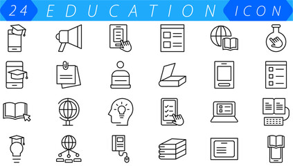 Education and Learning web icons in line style. School, university, textbook, learning. Vector illustration.
