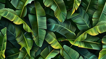Green banana leaf background with copy specs for text. The leaves of the banana tree pattern. 