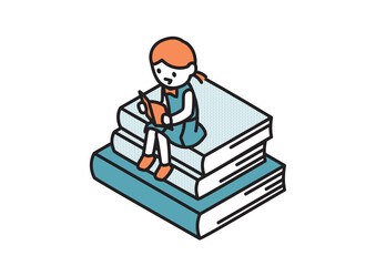 読書する高校生のイラスト