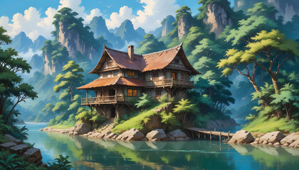 Fototapeta premium pavilion in the mountains