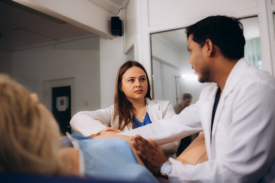 Gynaecology students learn on a woman's dummy