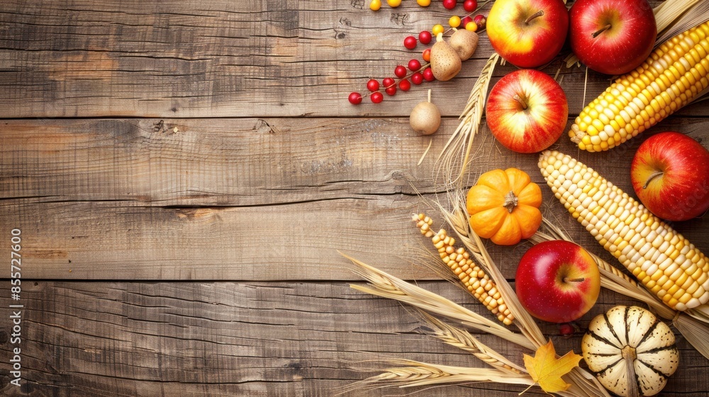 Canvas Prints Autumn Harvest on Wooden Background