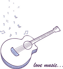 Obraz premium Musical notes coming from guitar on png background for Music Love.