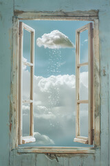 Dreamy Sky View Through Rustic Window