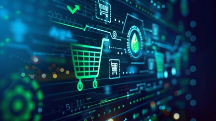 Fototapeta premium Green E-Commerce Integration: Digital Shopping and Sustainable Growth Concept - Futuristic Technology