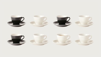 Fototapeta premium Black and White Coffee Cups on a White Background
