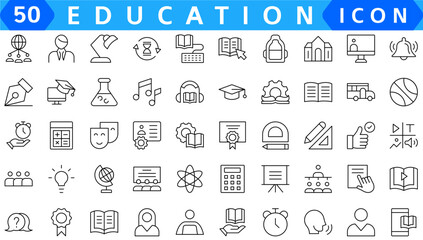 Education Line Editable Icons set. Vector illustration in modern thin line style of school icons: school subjects, supplies, science, and online learning. Isolated on white