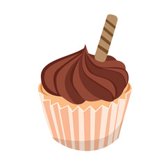 Cupcake vector set. Party element. Sweet dessert clipart. Birthday element. Flat vector in cartoon style isolated on white background.