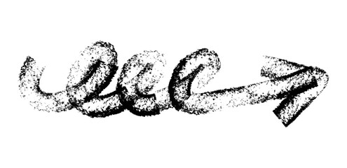 Hand drawn simple arrow drawn with wax crayon, chalk or charcoal. Uneven dry texture for underlining highlighting. Pencil drawn lines, strikethrough, grungy vector isolated on white