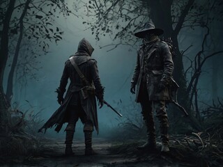 Fototapeta premium two hunters on vampires in the woods