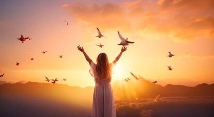 woman and free bird on background