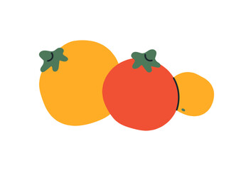 Branch of juicy ripe tomatoes, ripe bunch of tomato, vegetarian organic food, fresh whole tomato vegetables, healthy nutrition food, natural source of vitamins isolated flat vector illustration.

