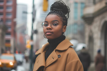 Fototapeta premium Young Woman in City at Dusk 