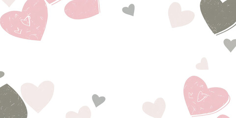 A white background with a lot of pink hearts scattered around it, png.