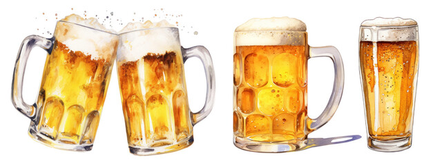 Glass of beer in watercolor style set