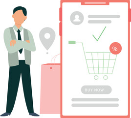 The boy is showing purchase on mobile.