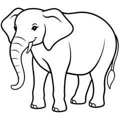 Asian elephant and African elephant vector line art and silhouette illustration