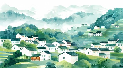 Obraz premium Country house oil painting illustration poster background
