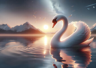 Fototapeta premium Swan on the water with background beautiful nature