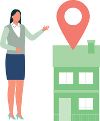 The girl is standing next to the house.