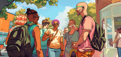 Friends Chatting Outside of School