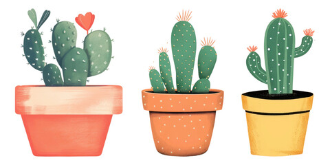 Cactus in pots plant set