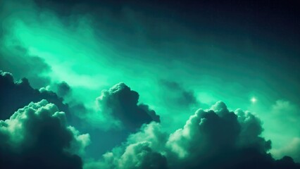 Fototapeta premium Green and blue cloudy sky with smoke background with stars