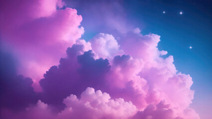 Pink and blue cloudy sky with smoke background with stars