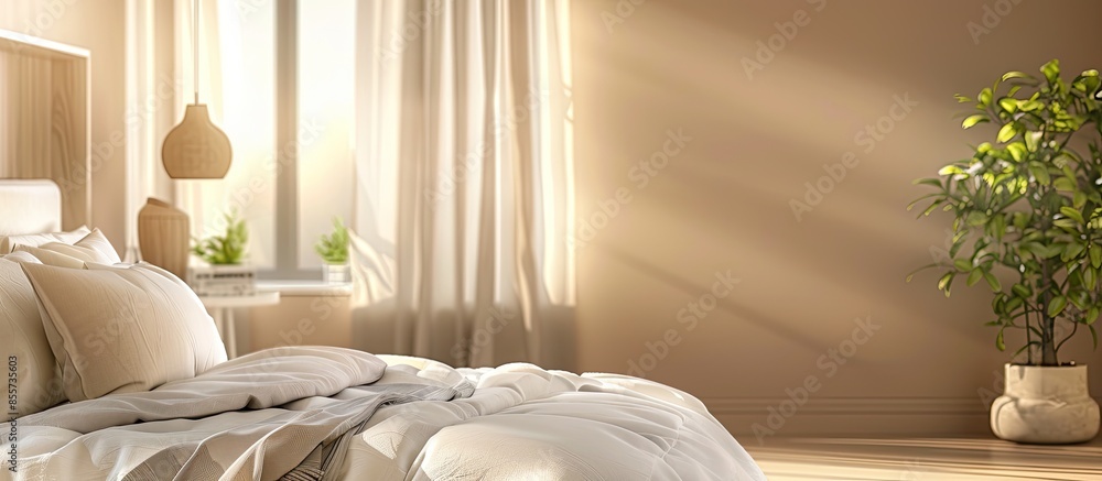 Poster bedroom room in beige blurred background. with copy space image. place for adding text or design