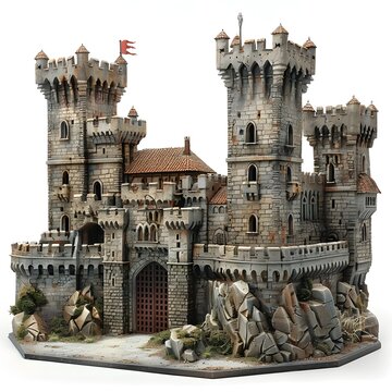 Detailed 3D Rendering of a Majestic Medieval Castle With Ornate Architecture on Isolated White Background
