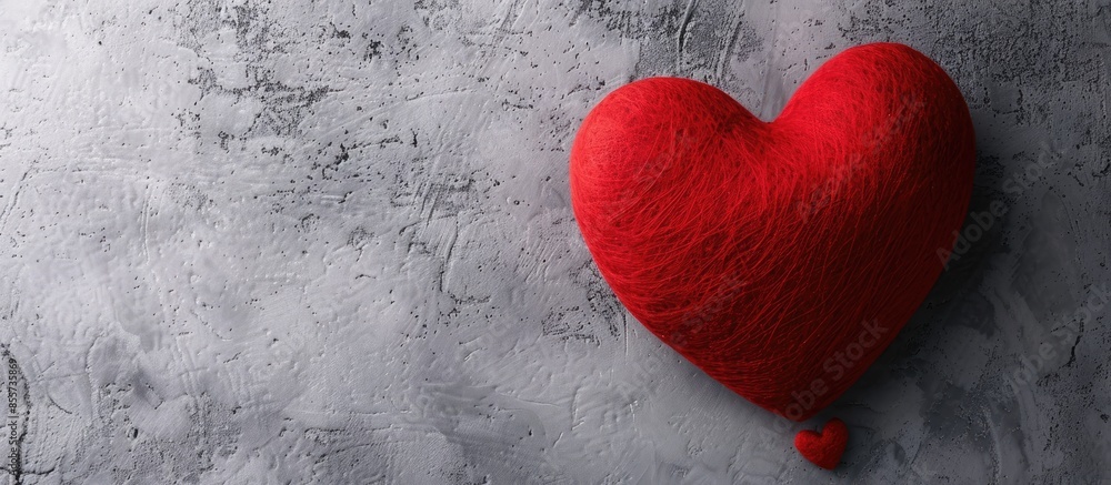 Leinwandbilder Felt Background for design to Valentine's Day. Decorative heart from red felt. View from above. Valentines Day concept. with copy space image. Place for adding text or design