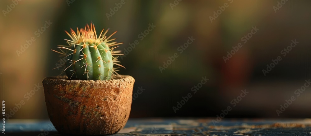 Aufkleber Mini cactus in a pot . with copy space image. Place for adding text or design