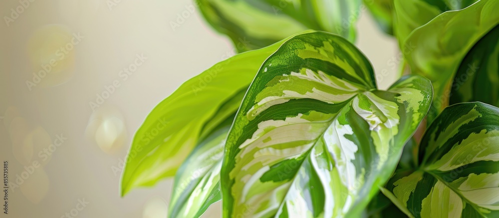 Aufkleber the leaf of the house plant is close. with copy space image. place for adding text or design