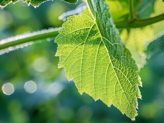Detailed Close-Up of Green Leaf with Visible Veins - Botanical Background for Copy Space